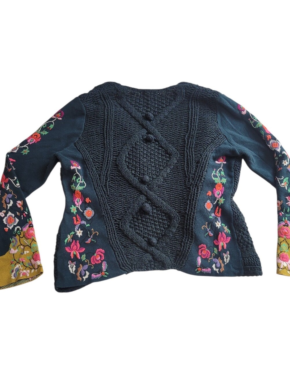 Anthropologie Sleeping On Snow Stitched Flora Embroidered Cardigan Sweater Sz L - Picture 7 of 12